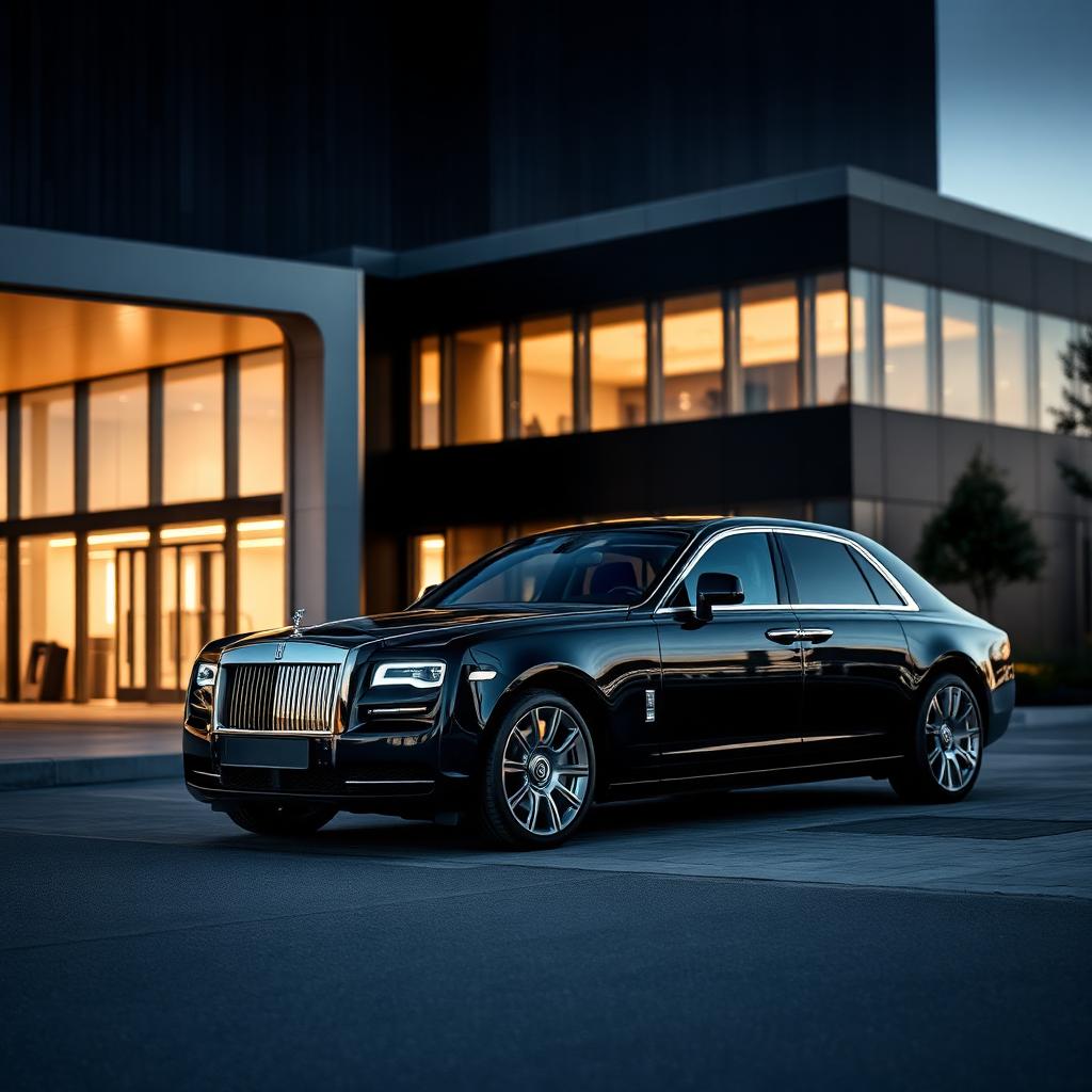 Black Rolls Royce Ghost outside a modern building